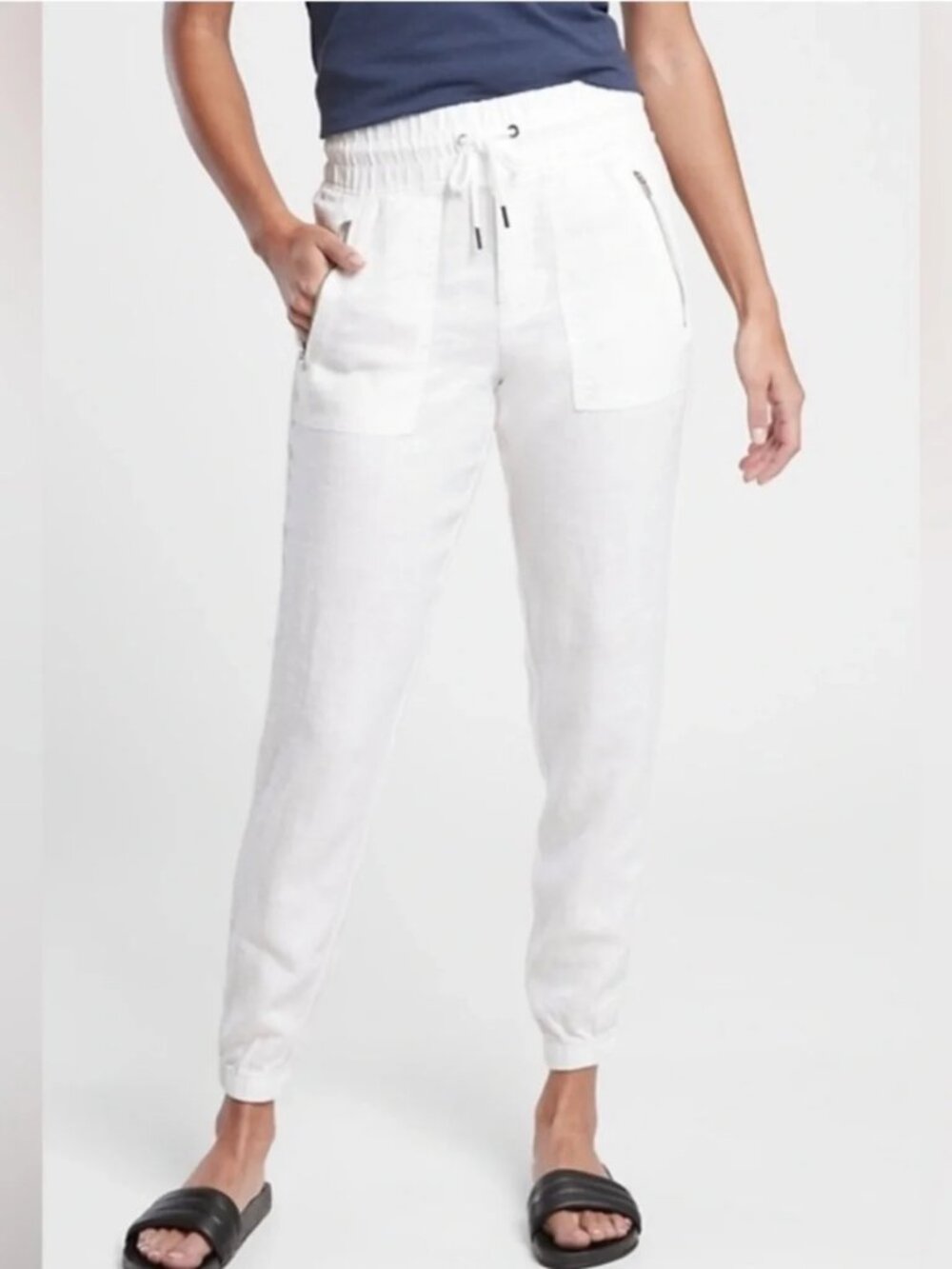 NWT Athleta sz 26 Bright White Lightweight Cabo Linen Jogger Pants